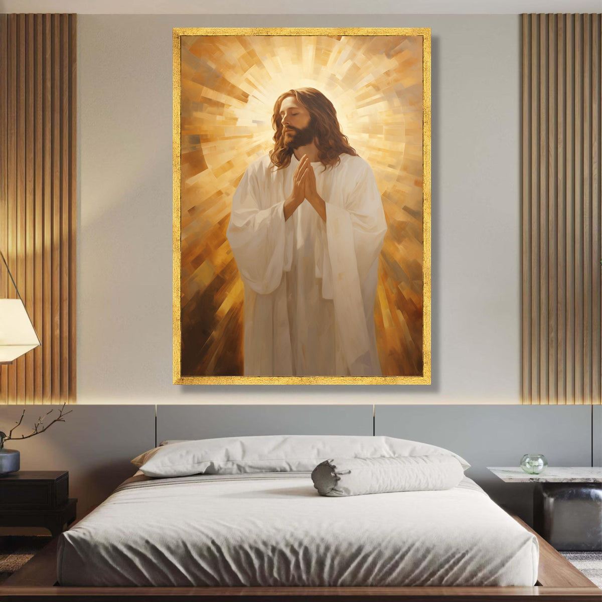 Praying Jesus Canvas Wall Art, Spiritual Christian Decoration, Radiant Light Religious Canvas, wall decoration, canvas print, wall art