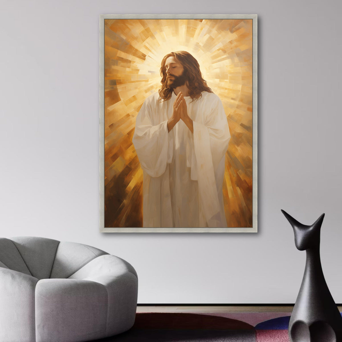 Praying Jesus Canvas Wall Art, Spiritual Christian Decoration, Radiant Light Religious Canvas, wall decoration, canvas print, wall art