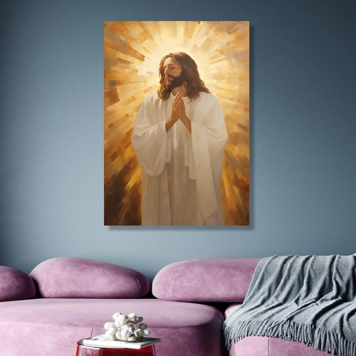 Praying Jesus Canvas Wall Art, Spiritual Christian Decoration, Radiant Light Religious Canvas, wall decoration, canvas print, wall art