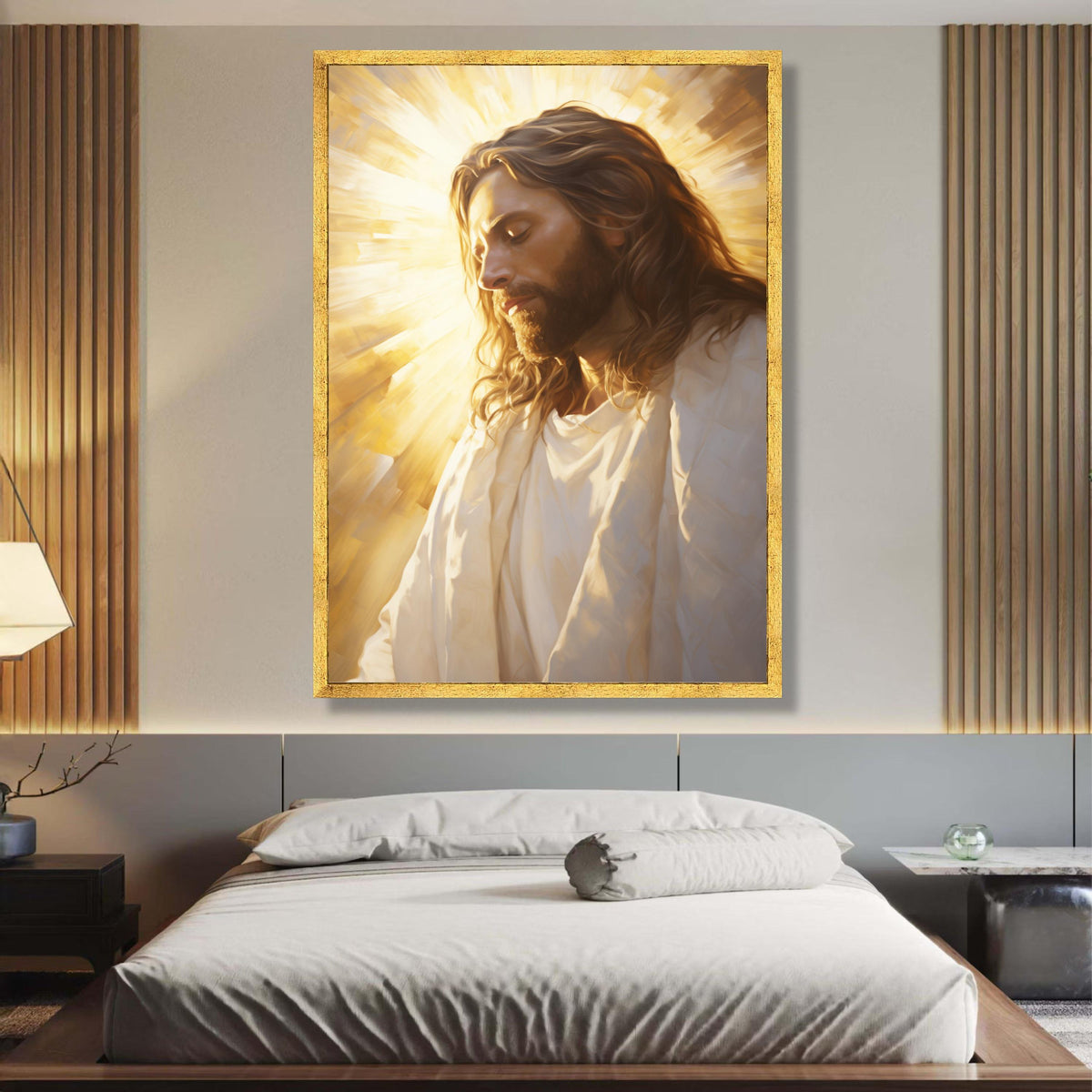 Peaceful Jesus Portrait Canvas, Religious Wall Art, Spiritual Christian Decor, Radiant Light wall decoration, canvas print, wall art