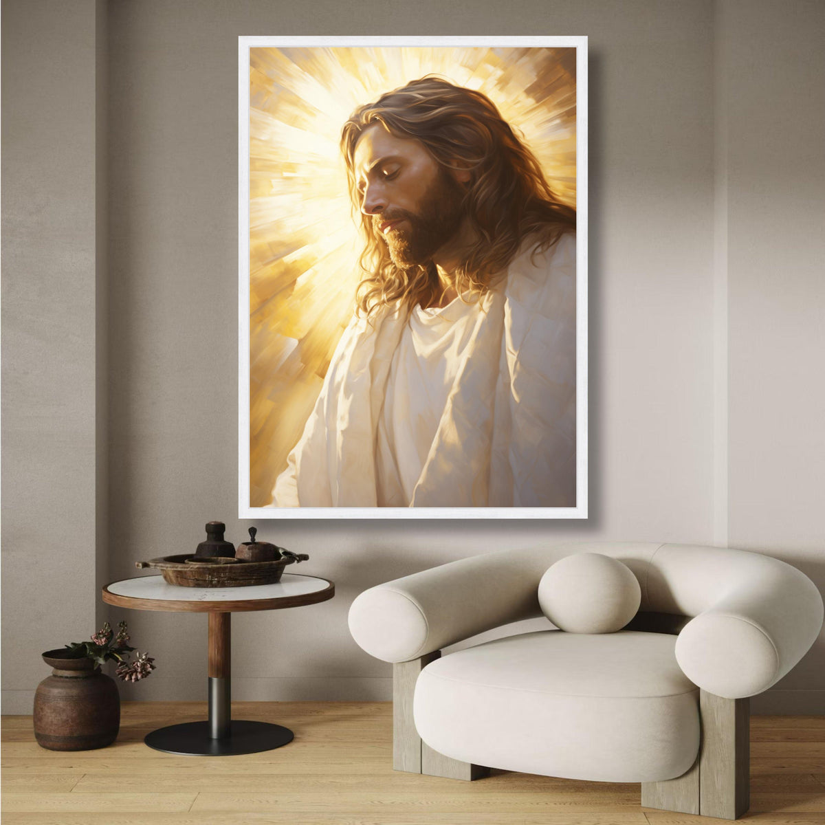 Peaceful Jesus Portrait Canvas, Religious Wall Art, Spiritual Christian Decor, Radiant Light wall decoration, canvas print, wall art