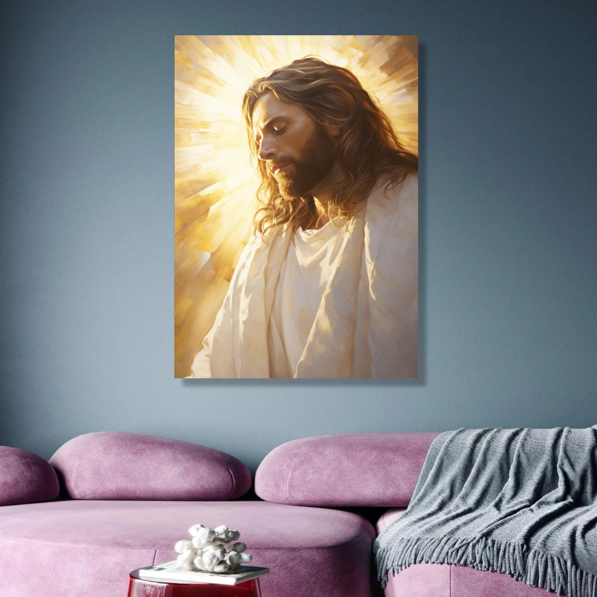 Peaceful Jesus Portrait Canvas, Religious Wall Art, Spiritual Christian Decor, Radiant Light wall decoration, canvas print, wall art