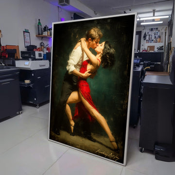 Passionate Tango Dance Couple Canvas, Red Dress Dance Art, Romantic Couple Wall Art, Ballroom Dance wall decoration, canvas print, wall art