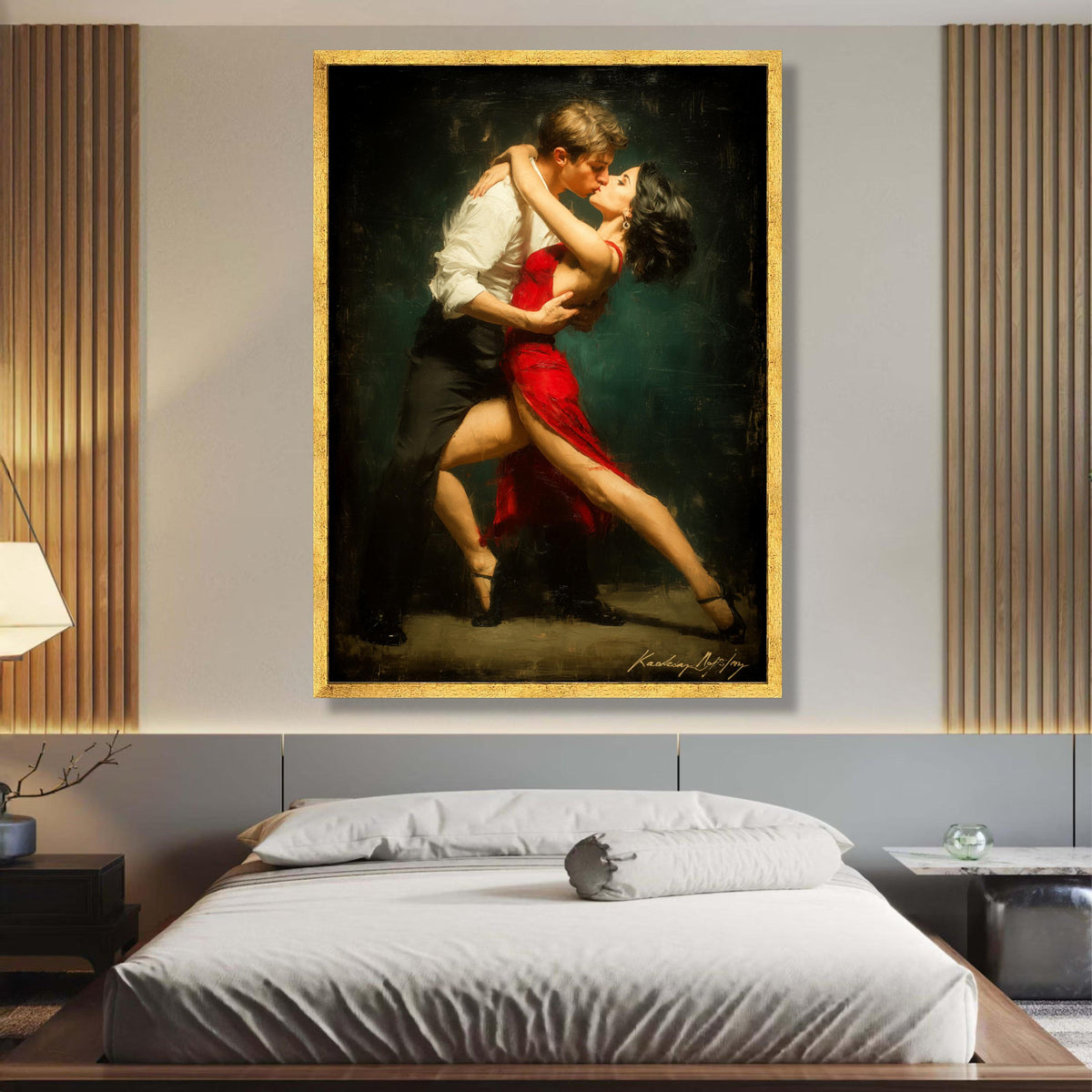 Passionate Tango Dance Couple Canvas, Red Dress Dance Art, Romantic Couple Wall Art, Ballroom Dance wall decoration, canvas print, wall art