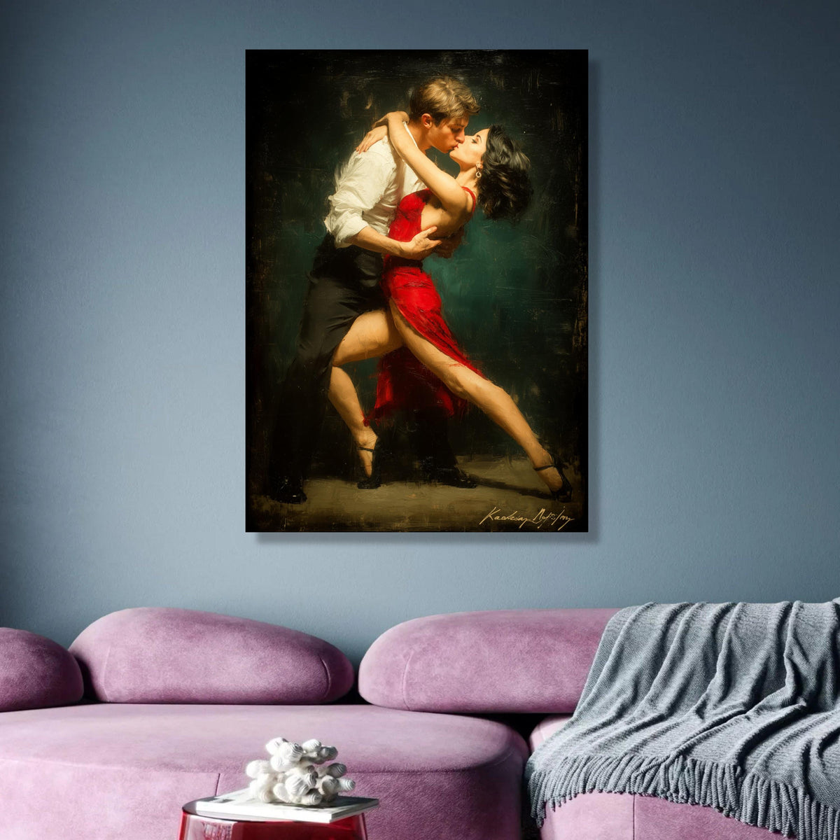 Passionate Tango Dance Couple Canvas, Red Dress Dance Art, Romantic Couple Wall Art, Ballroom Dance wall decoration, canvas print, wall art