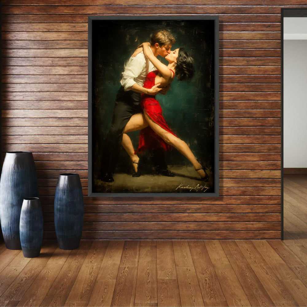 Passionate Tango Dance Couple Canvas, Red Dress Dance Art, Romantic Couple Wall Art, Ballroom Dance wall decoration, canvas print, wall art