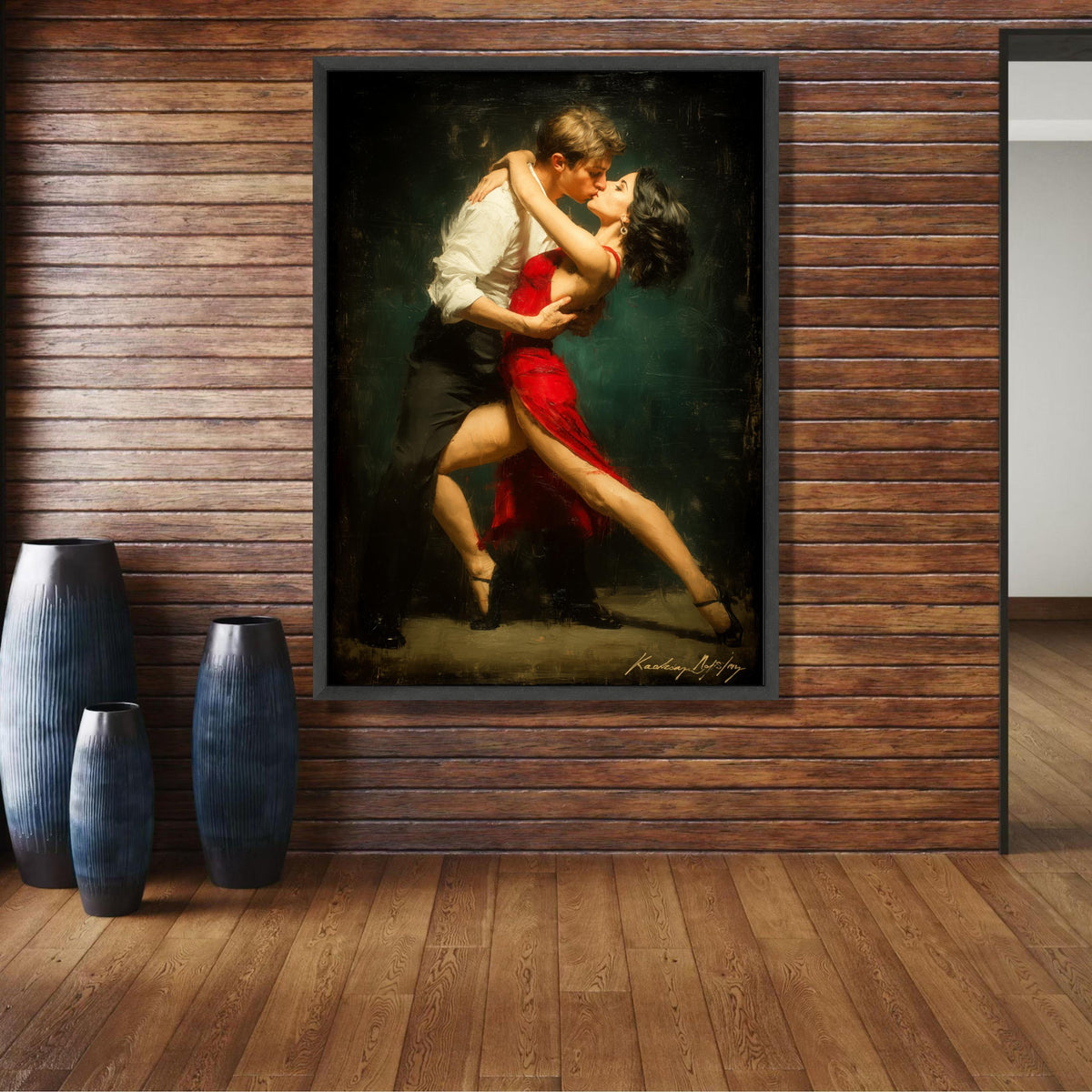 Passionate Tango Dance Couple Canvas, Red Dress Dance Art, Romantic Couple Wall Art, Ballroom Dance wall decoration, canvas print, wall art
