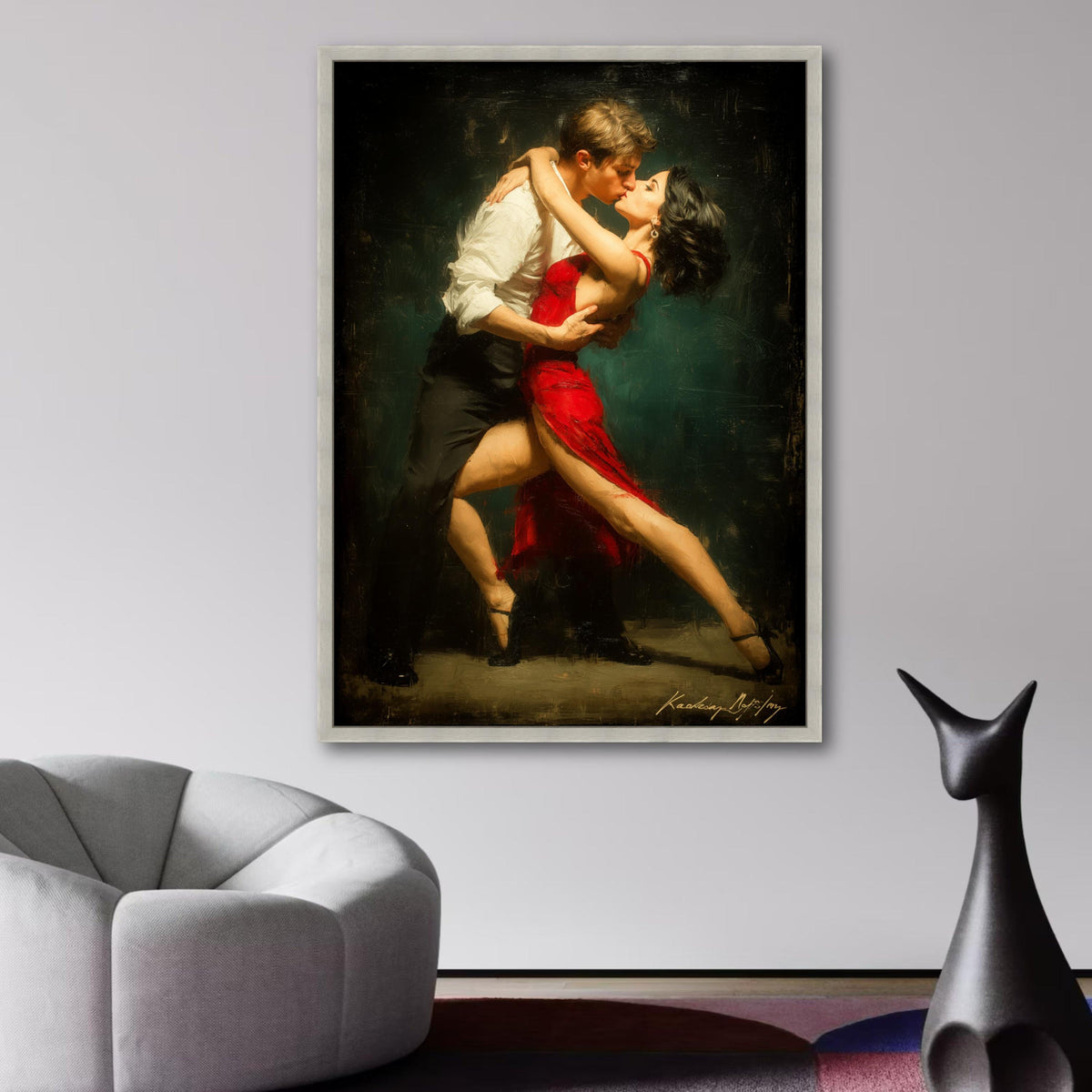 Passionate Tango Dance Couple Canvas, Red Dress Dance Art, Romantic Couple Wall Art, Ballroom Dance wall decoration, canvas print, wall art