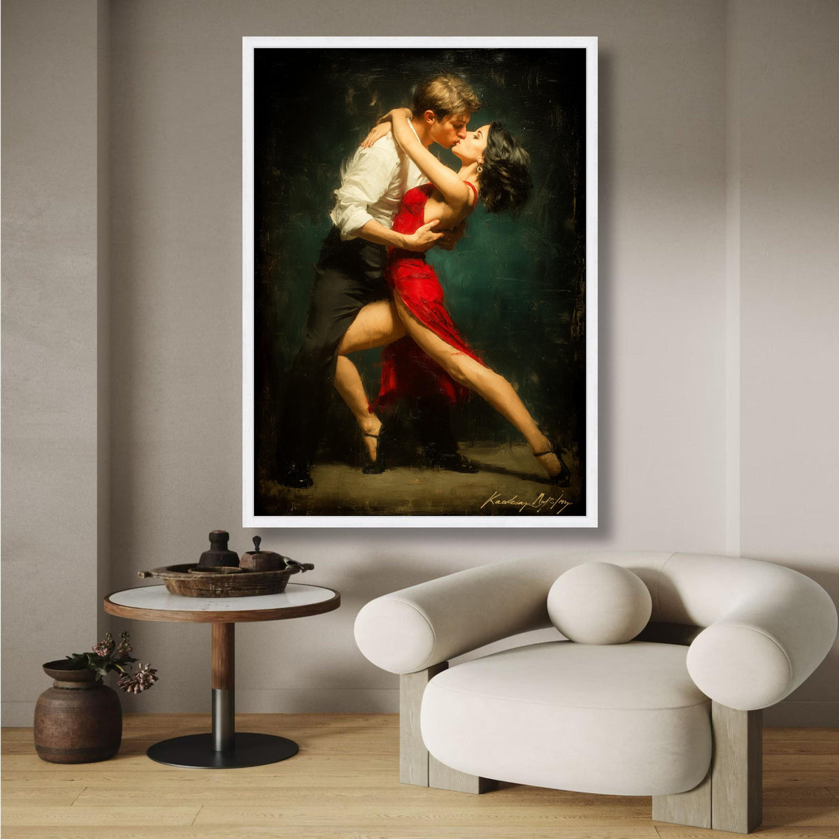 Passionate Tango Dance Couple Canvas, Red Dress Dance Art, Romantic Couple Wall Art, Ballroom Dance wall decoration, canvas print, wall art