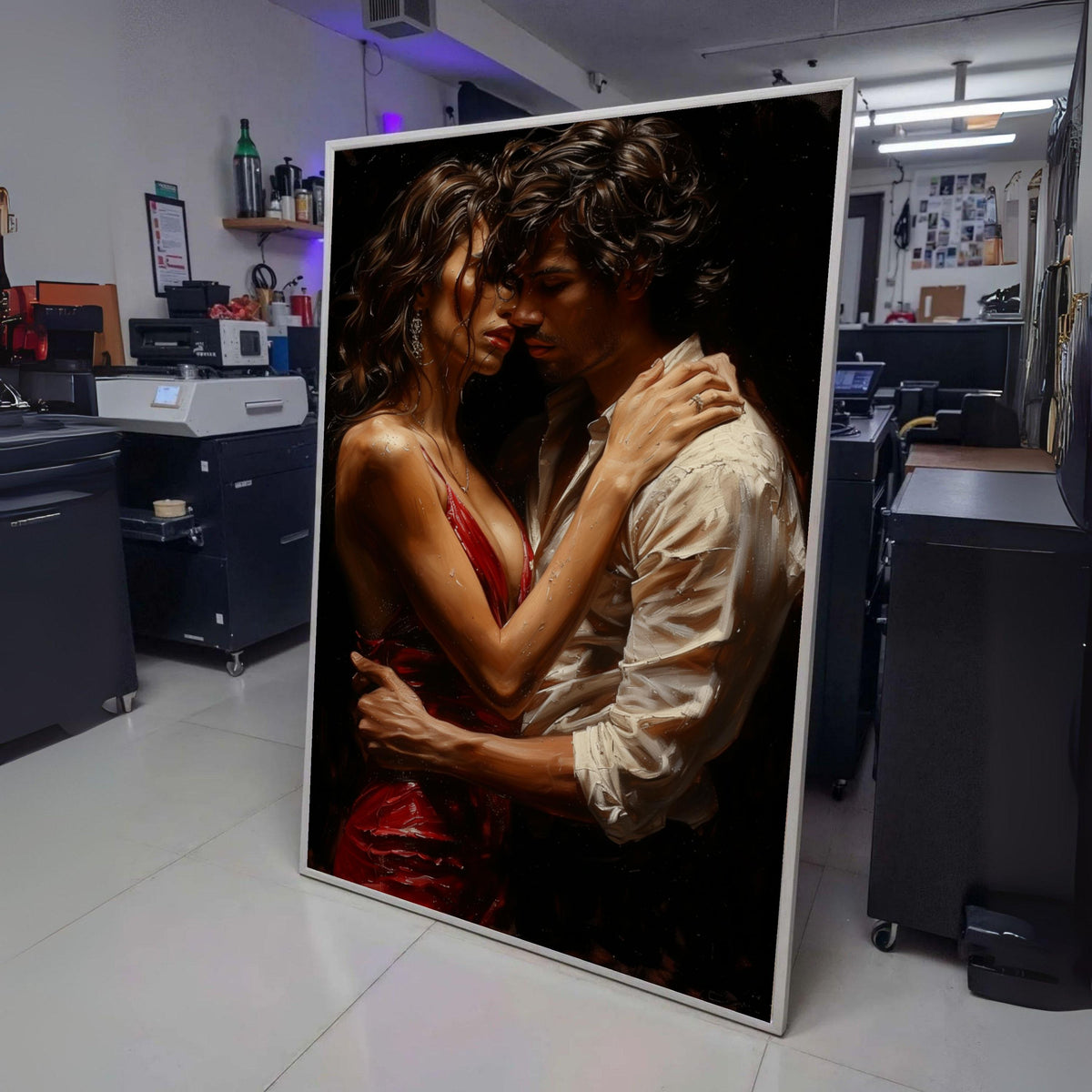 Intimate Embrace Couple Canvas, Romantic Art Print, Passionate Dance Wall Art, Modern Love Scene wall decoration, canvas print, wall art