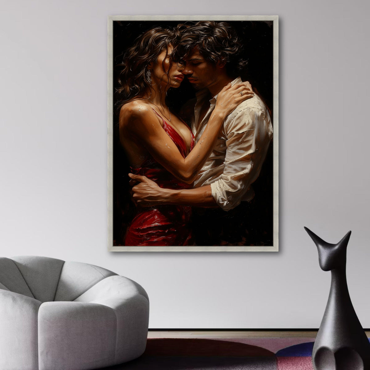 Intimate Embrace Couple Canvas, Romantic Art Print, Passionate Dance Wall Art, Modern Love Scene wall decoration, canvas print, wall art