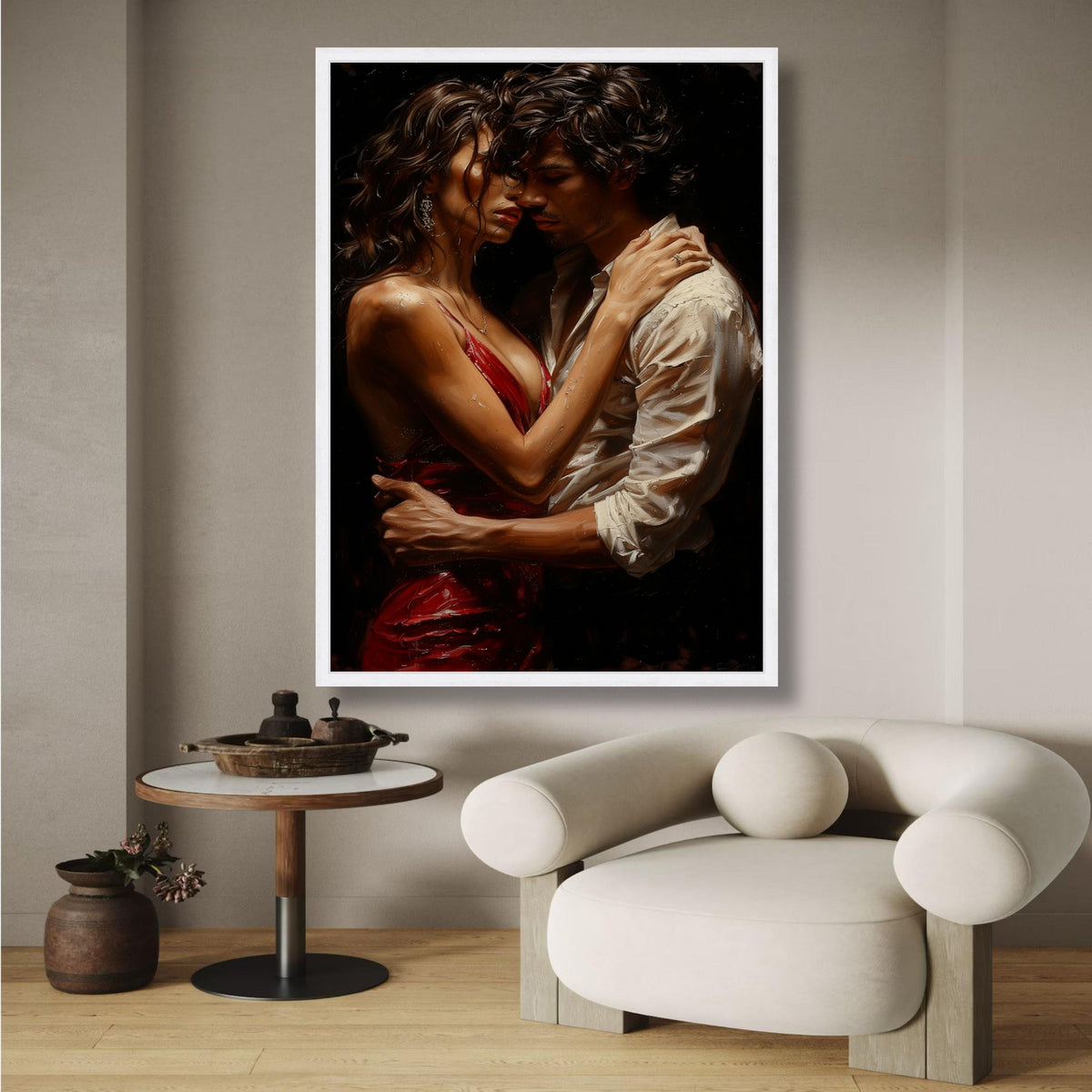 Intimate Embrace Couple Canvas, Romantic Art Print, Passionate Dance Wall Art, Modern Love Scene wall decoration, canvas print, wall art
