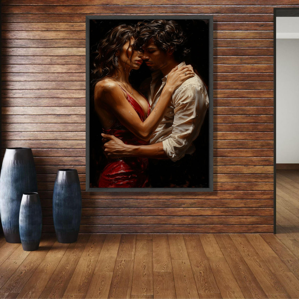 Intimate Embrace Couple Canvas, Romantic Art Print, Passionate Dance Wall Art, Modern Love Scene wall decoration, canvas print, wall art