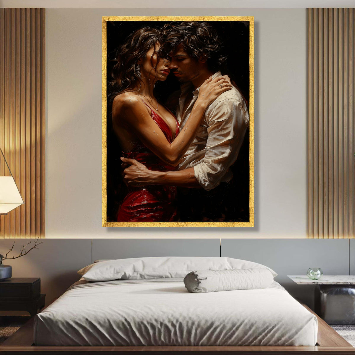 Intimate Embrace Couple Canvas, Romantic Art Print, Passionate Dance Wall Art, Modern Love Scene wall decoration, canvas print, wall art