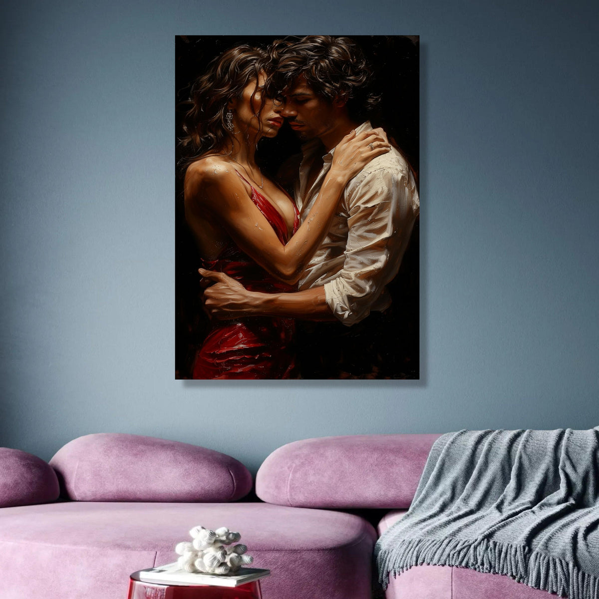 Intimate Embrace Couple Canvas, Romantic Art Print, Passionate Dance Wall Art, Modern Love Scene wall decoration, canvas print, wall art