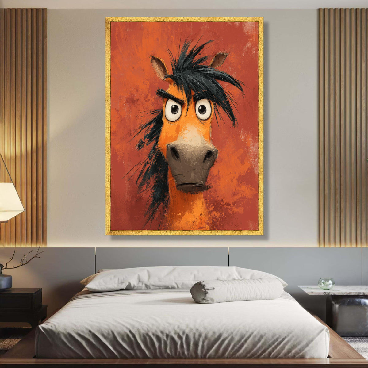 Funny Cartoon Horse Canvas Wall Art, Expressive Animal Portrait, Humorous Farm Animal Canvas, Kids wall decoration, canvas print, wall art