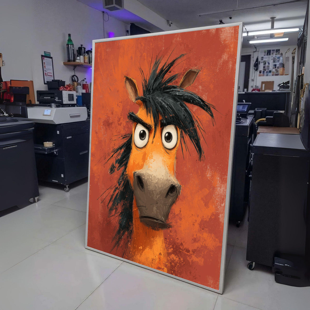 Funny Cartoon Horse Canvas Wall Art, Expressive Animal Portrait, Humorous Farm Animal Canvas, Kids wall decoration, canvas print, wall art