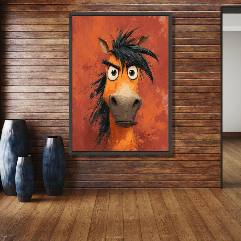 Funny Cartoon Horse Canvas Wall Art, Expressive Animal Portrait, Humorous Farm Animal Canvas, Kids wall decoration, canvas print, wall art