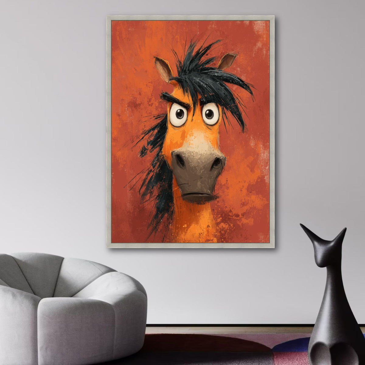 Funny Cartoon Horse Canvas Wall Art, Expressive Animal Portrait, Humorous Farm Animal Canvas, Kids wall decoration, canvas print, wall art