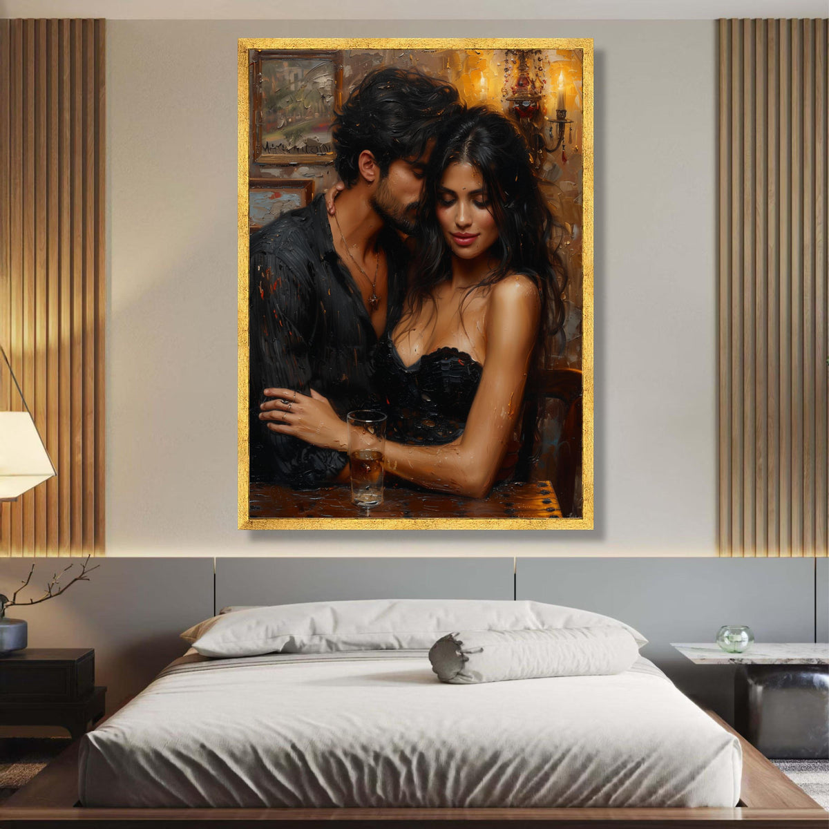 Romantic Couple Embrace, Intimate Love Scene Canvas, Sensual Wall Art, Modern Relationship Decor, wall decoration, canvas print, wall art