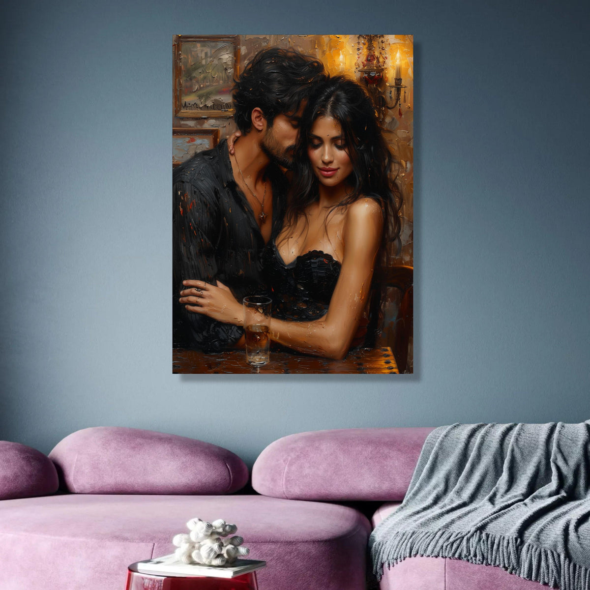 Romantic Couple Embrace, Intimate Love Scene Canvas, Sensual Wall Art, Modern Relationship Decor, wall decoration, canvas print, wall art