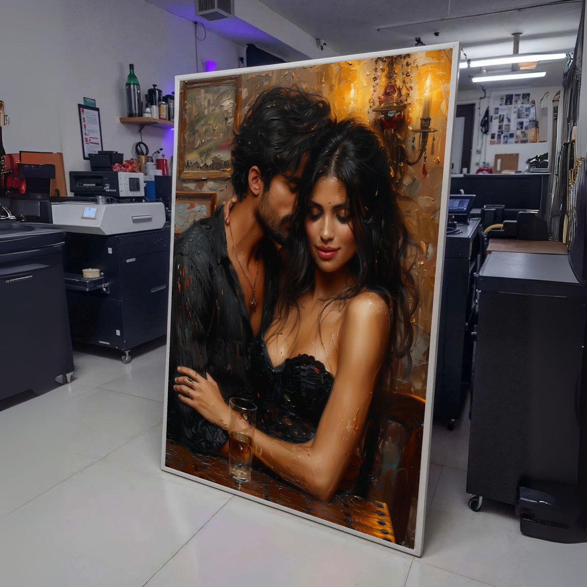 Romantic Couple Embrace, Intimate Love Scene Canvas, Sensual Wall Art, Modern Relationship Decor, wall decoration, canvas print, wall art