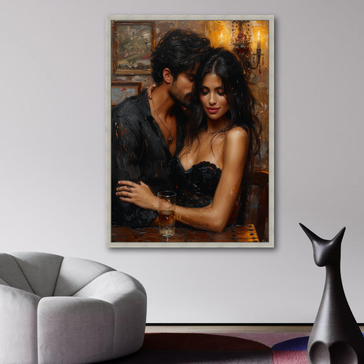 Romantic Couple Embrace, Intimate Love Scene Canvas, Sensual Wall Art, Modern Relationship Decor, wall decoration, canvas print, wall art