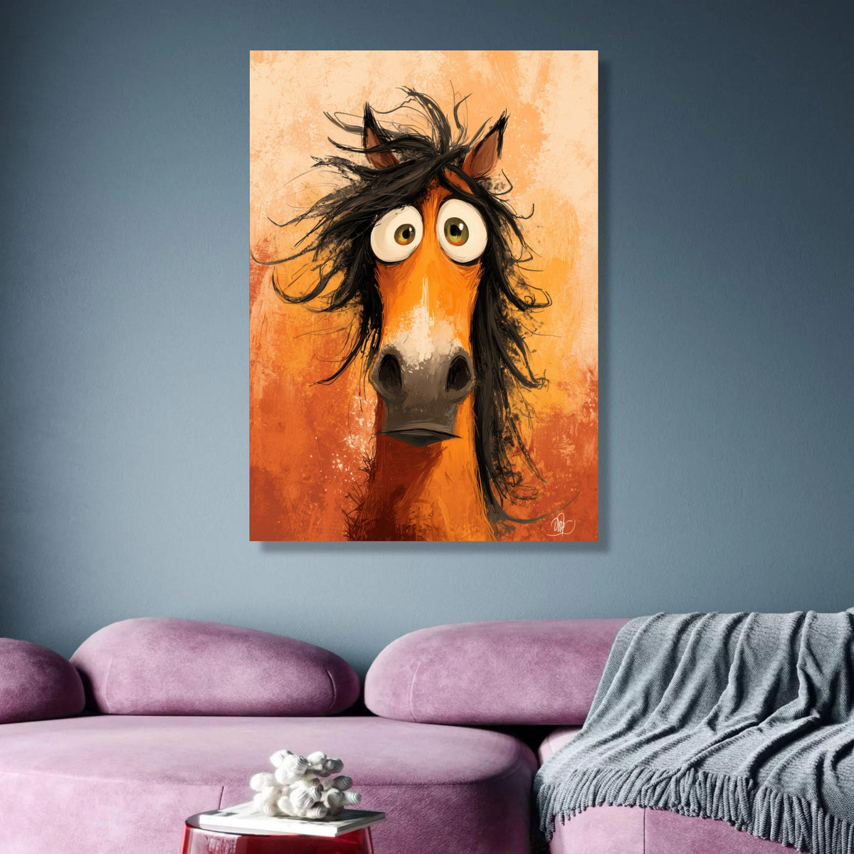 Whimsical Funny Horse Portrait Canvas, Playful Animal Wall Art, Quirky Farm Animal Decor, Colorful wall decoration, canvas print, wall art