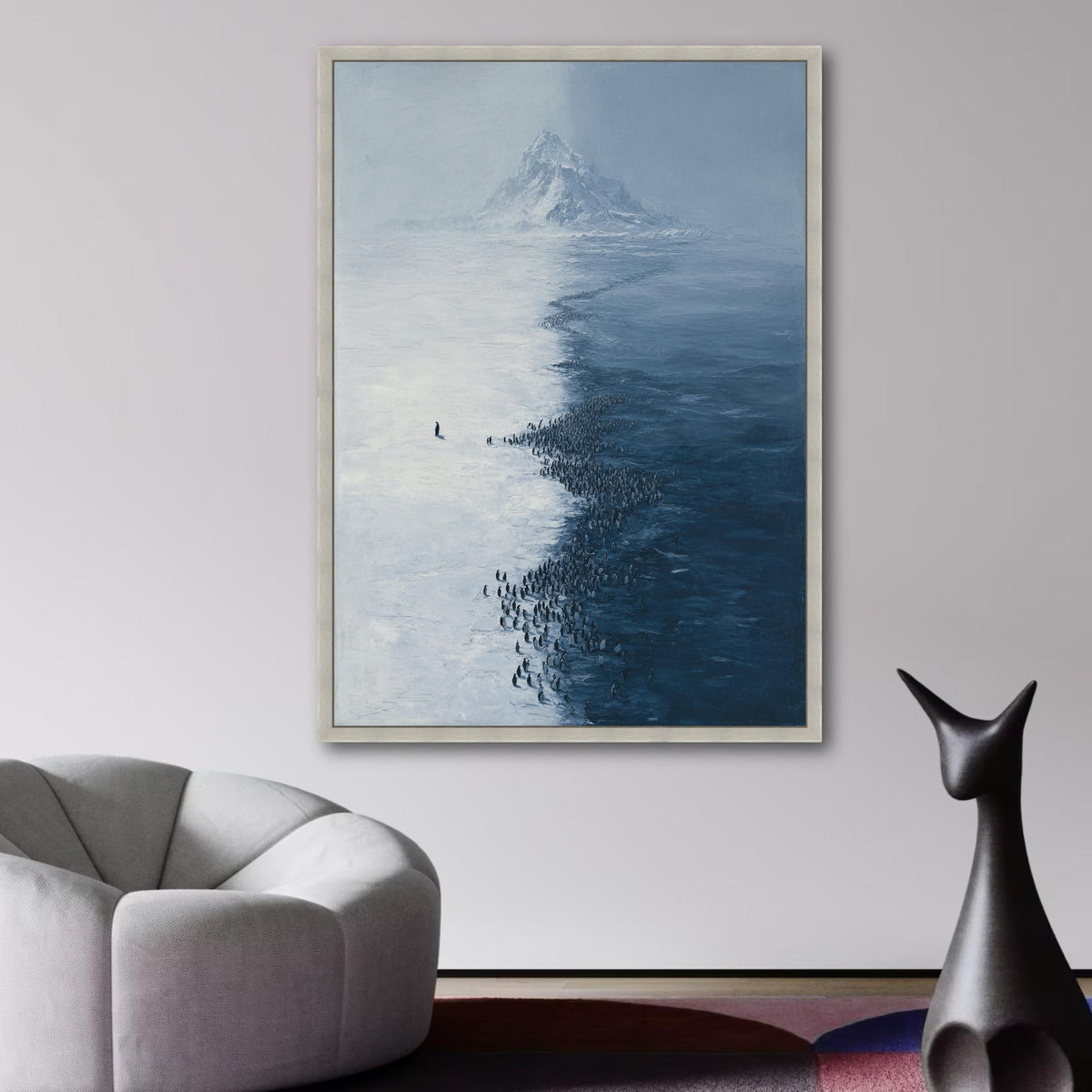 Antarctic Penguin Colony Canvas Wall Art, Snowy Mountain Landscape, Iceberg Nature Scene, Winter wall decoration, canvas print, wall art