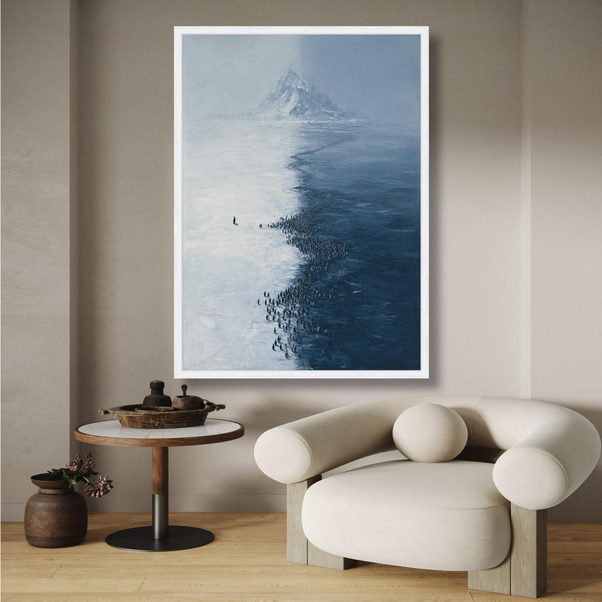 Antarctic Penguin Colony Canvas Wall Art, Snowy Mountain Landscape, Iceberg Nature Scene, Winter wall decoration, canvas print, wall art