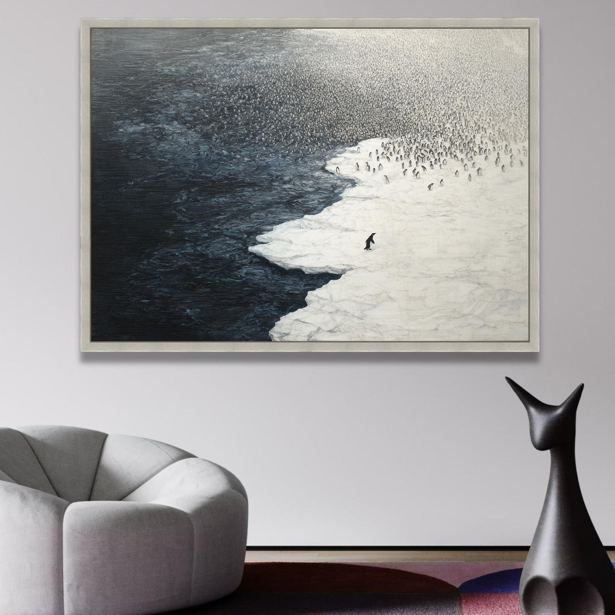Polar Penguin Colony Canvas, Arctic Ice Scene Wall Art, Wildlife Nature Canvas, Minimalist Animal wall decoration, canvas print, wall art