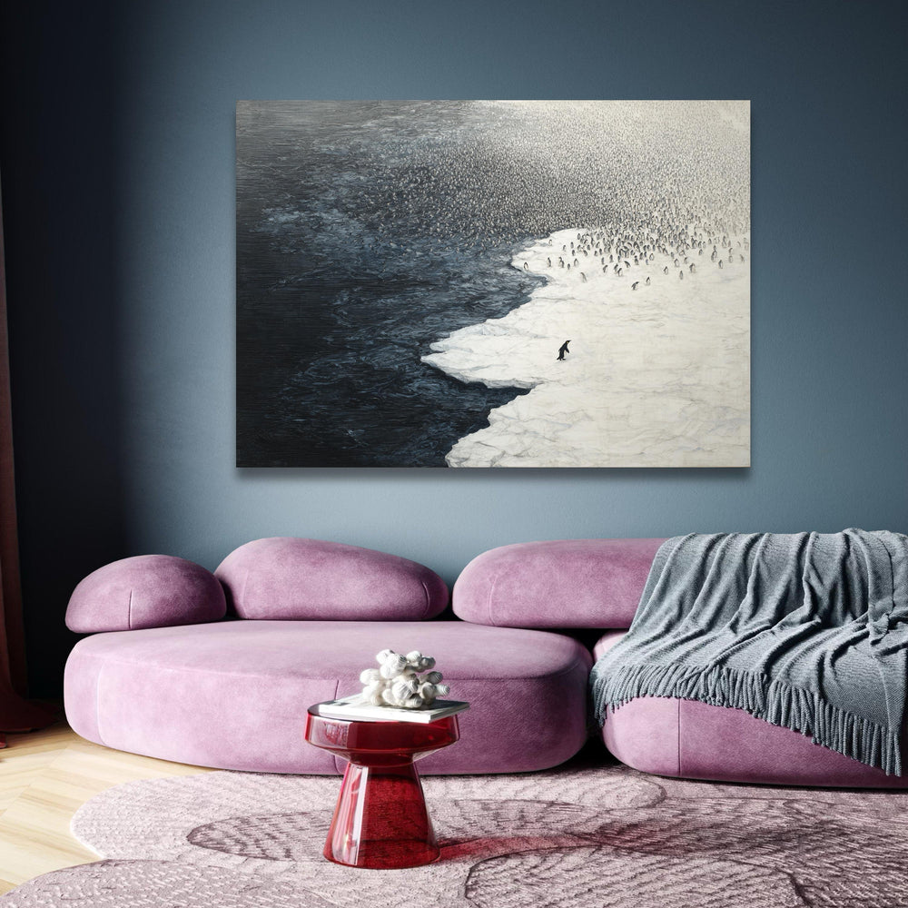 Polar Penguin Colony Canvas, Arctic Ice Scene Wall Art, Wildlife Nature Canvas, Minimalist Animal wall decoration, canvas print, wall art