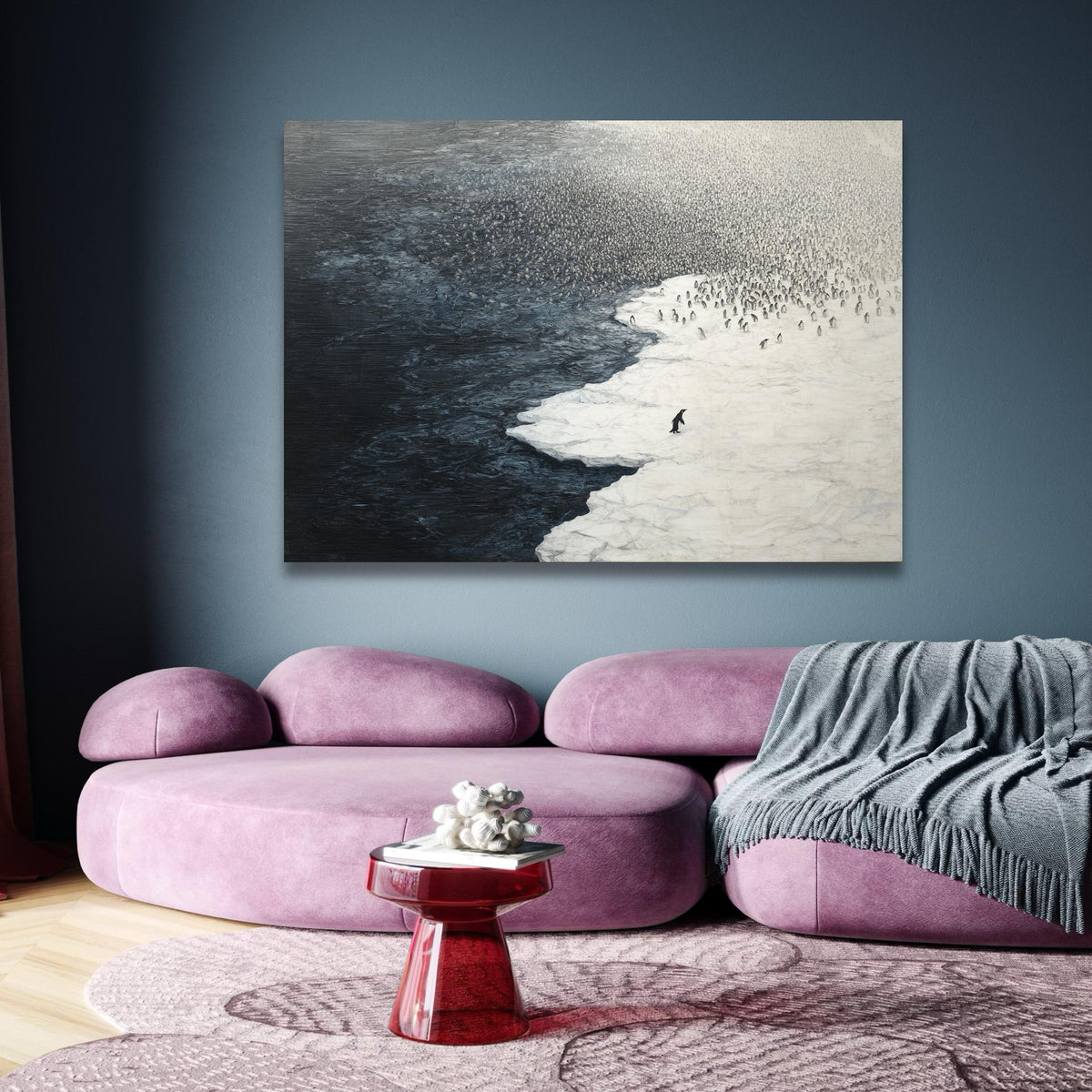 Polar Penguin Colony Canvas, Arctic Ice Scene Wall Art, Wildlife Nature Canvas, Minimalist Animal wall decoration, canvas print, wall art