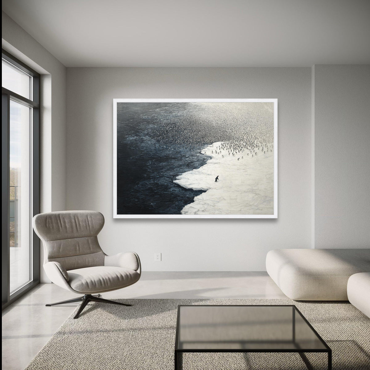 Polar Penguin Colony Canvas, Arctic Ice Scene Wall Art, Wildlife Nature Canvas, Minimalist Animal wall decoration, canvas print, wall art