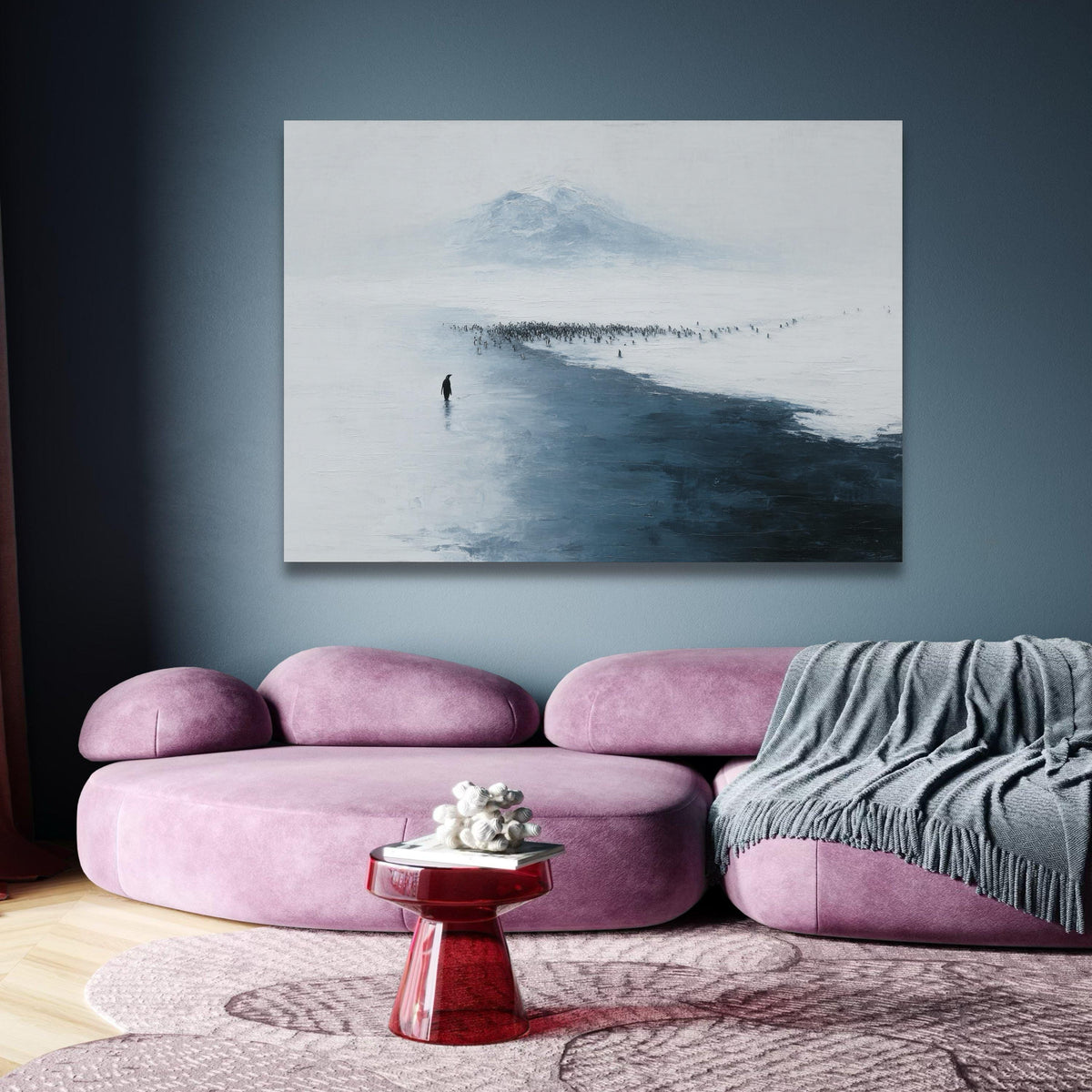 Solitary Penguin in Snow, Antarctic Landscape Canvas, Winter Wildlife Wall Art, Minimalist Nature wall decoration, canvas print, wall art