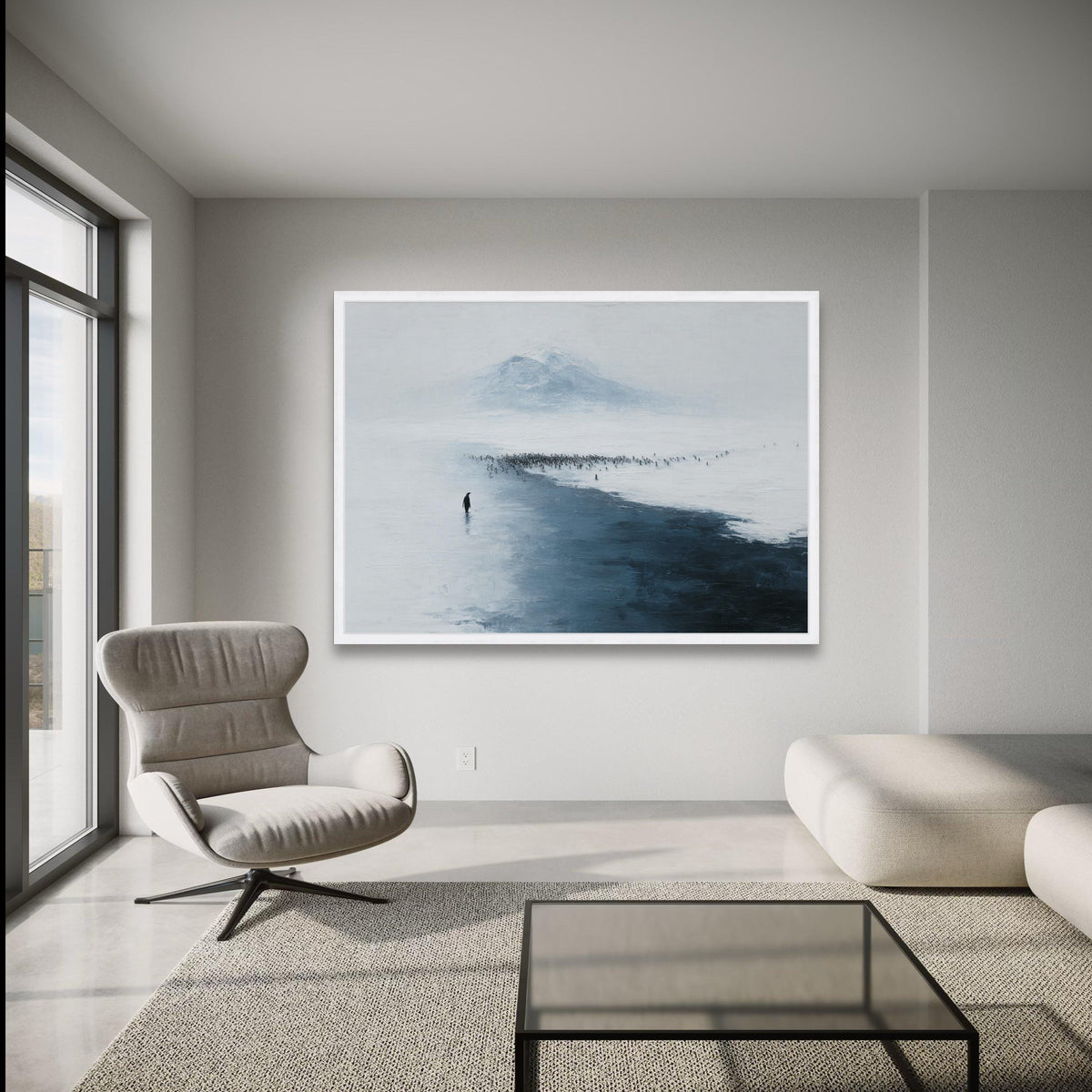 Solitary Penguin in Snow, Antarctic Landscape Canvas, Winter Wildlife Wall Art, Minimalist Nature wall decoration, canvas print, wall art