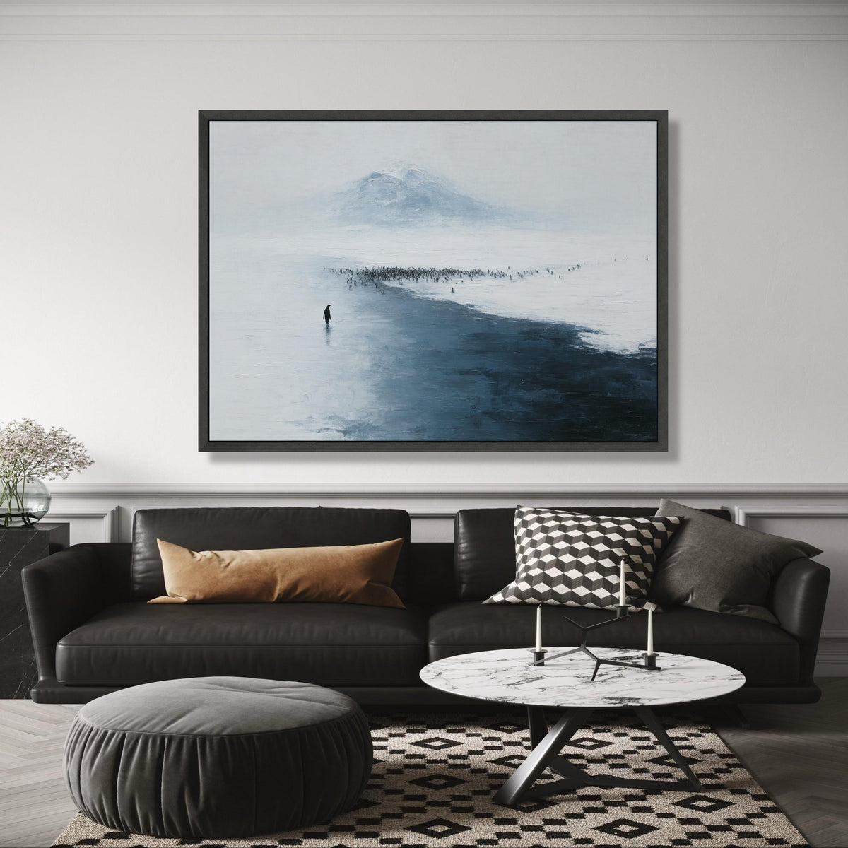 Solitary Penguin in Snow, Antarctic Landscape Canvas, Winter Wildlife Wall Art, Minimalist Nature wall decoration, canvas print, wall art