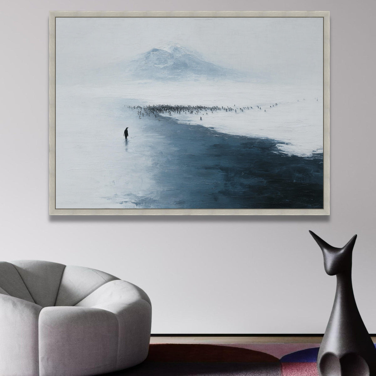 Solitary Penguin in Snow, Antarctic Landscape Canvas, Winter Wildlife Wall Art, Minimalist Nature wall decoration, canvas print, wall art