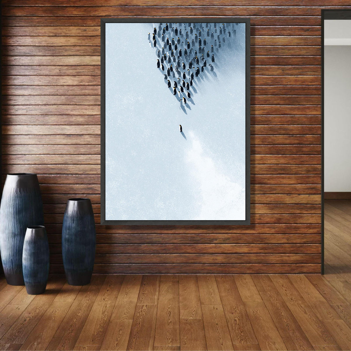 Penguin Colony Canvas Wall Art, Minimalist Antarctic Birds Print, Winter Animal Scene, Modern Nature wall decoration, canvas print, wall art