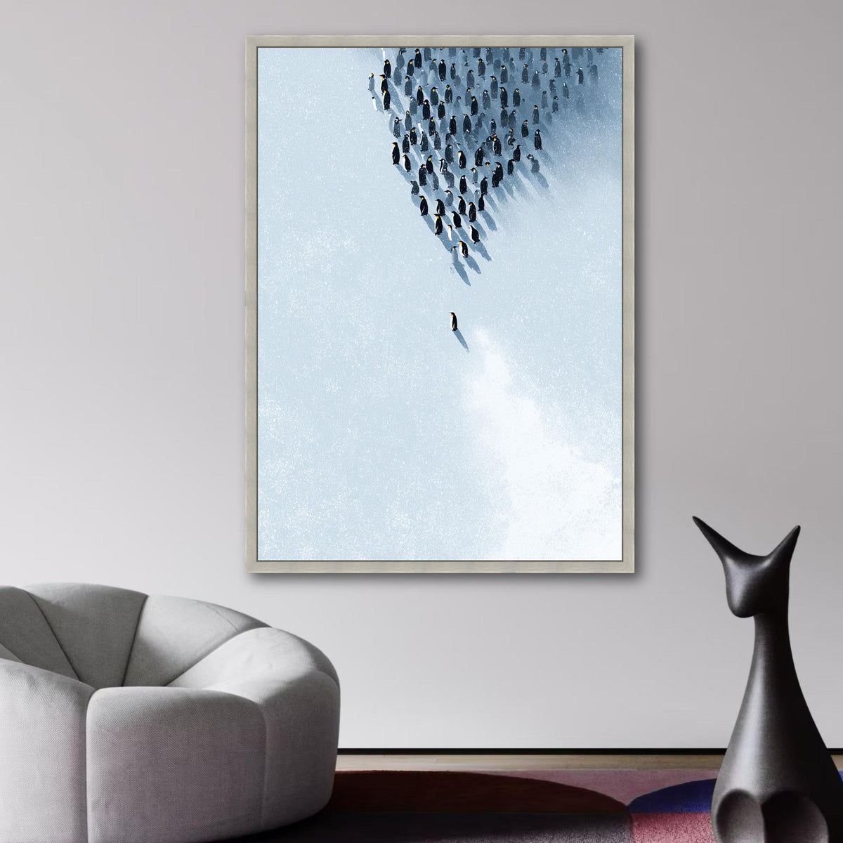 Penguin Colony Canvas Wall Art, Minimalist Antarctic Birds Print, Winter Animal Scene, Modern Nature wall decoration, canvas print, wall art