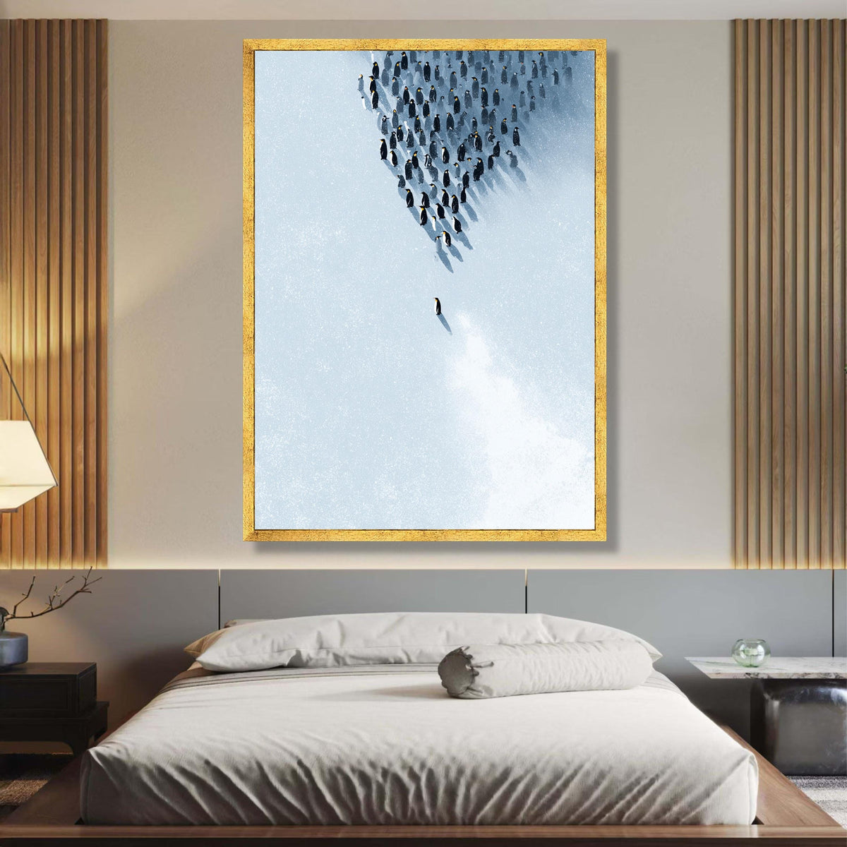 Penguin Colony Canvas Wall Art, Minimalist Antarctic Birds Print, Winter Animal Scene, Modern Nature wall decoration, canvas print, wall art