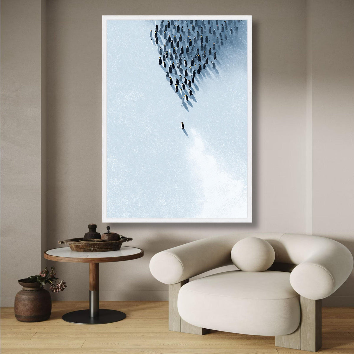 Penguin Colony Canvas Wall Art, Minimalist Antarctic Birds Print, Winter Animal Scene, Modern Nature wall decoration, canvas print, wall art