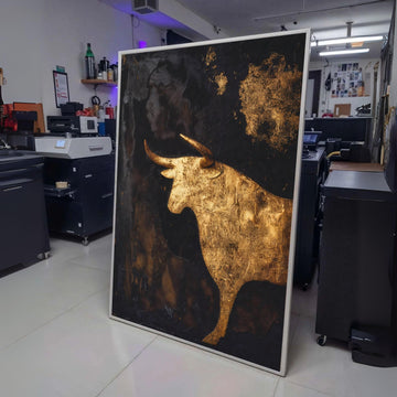 Golden Bull Silhouette Canvas Wall Art, Metallic Abstract Animal Canvas, Modern Rustic Home Decor, wall decoration, canvas print, wall art