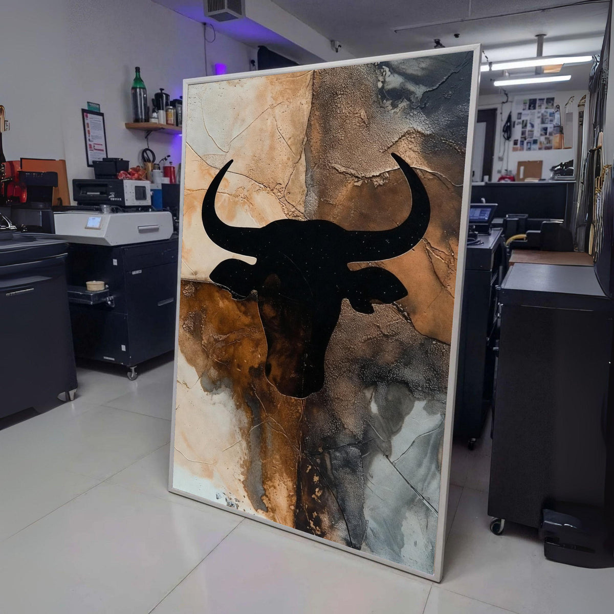 Rustic Bull Head Silhouette Canvas, Western Wall Art, Abstract Animal Decor, Brown Black Canvas, wall decoration, canvas print, wall art