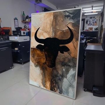 Rustic Bull Head Silhouette Canvas, Western Wall Art, Abstract Animal Decor, Brown Black Canvas, wall decoration, canvas print, wall art