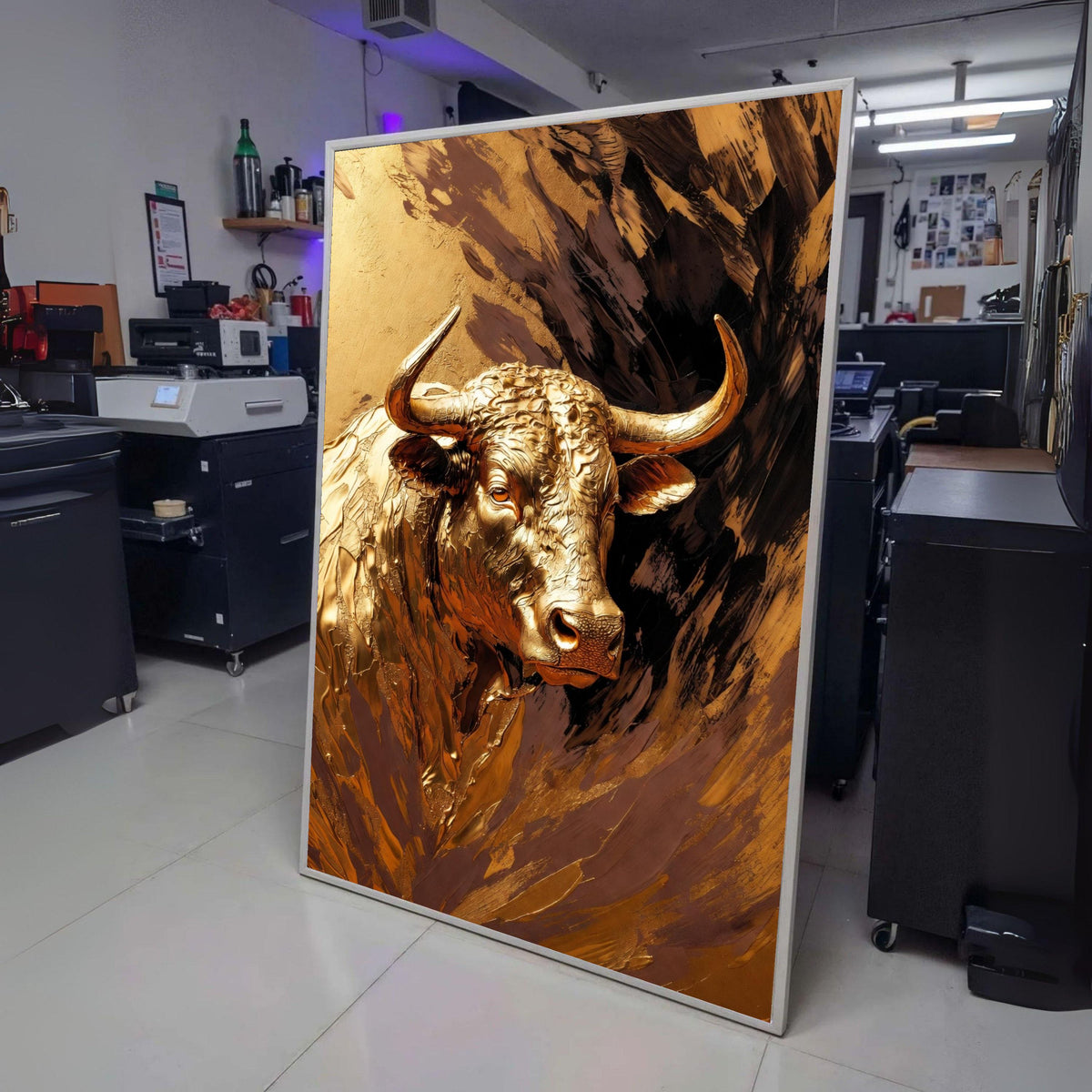 Golden Bull Canvas Wall Art, Metallic Animal Portrait, Modern Farmhouse Decor, Canvas, Statement wall decoration, canvas print, wall art