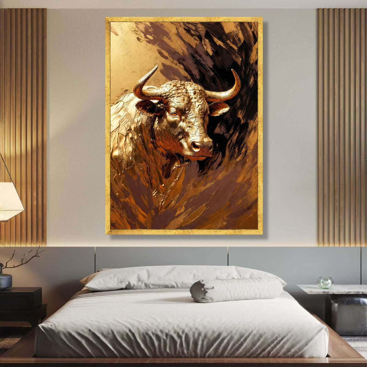 Golden Bull Canvas Wall Art, Metallic Animal Portrait, Modern Farmhouse Decor, Canvas, Statement wall decoration, canvas print, wall art