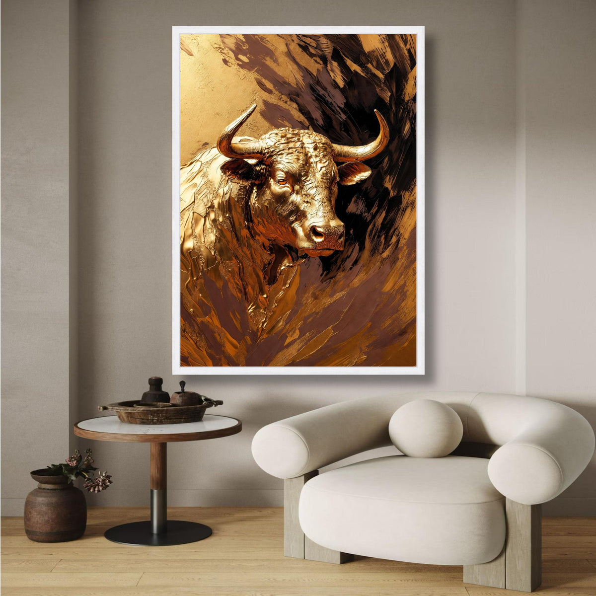Golden Bull Canvas Wall Art, Metallic Animal Portrait, Modern Farmhouse Decor, Canvas, Statement wall decoration, canvas print, wall art