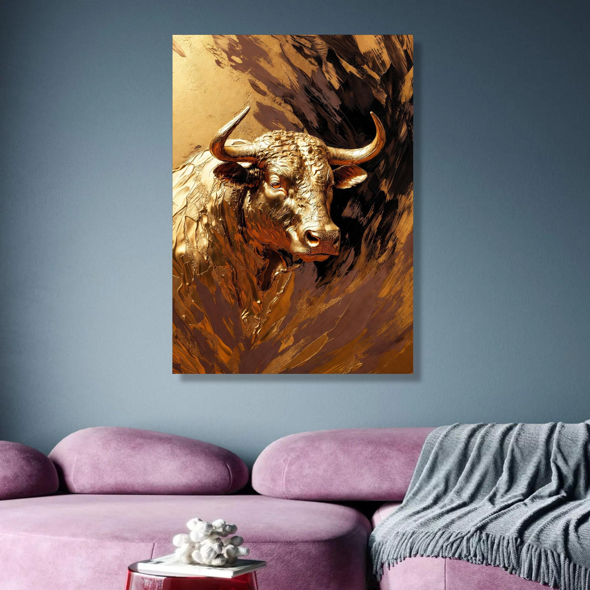 Golden Bull Canvas Wall Art, Metallic Animal Portrait, Modern Farmhouse Decor, Canvas, Statement wall decoration, canvas print, wall art