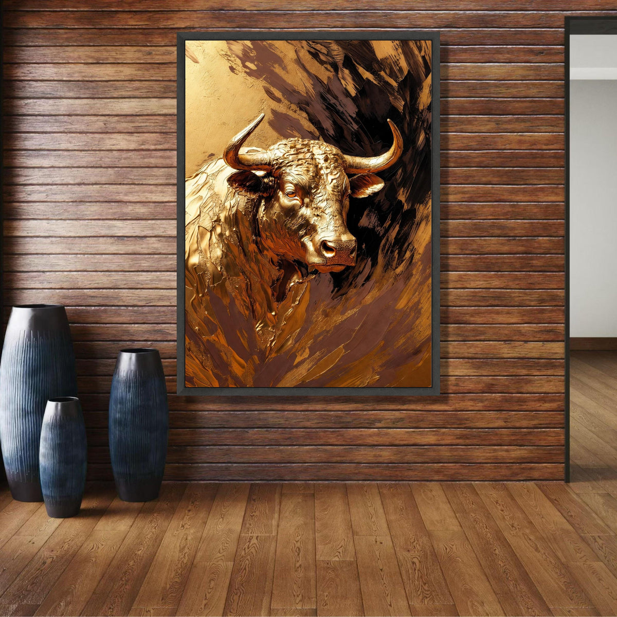 Golden Bull Canvas Wall Art, Metallic Animal Portrait, Modern Farmhouse Decor, Canvas, Statement wall decoration, canvas print, wall art